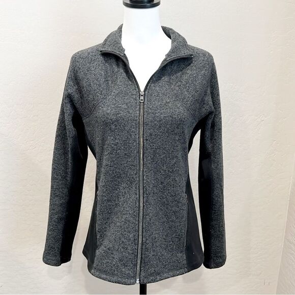 Browning Hyacinth Sweater Jacket Gray Black Full Zip Mock Neck Womens Large EUC - Picture 2 of 14